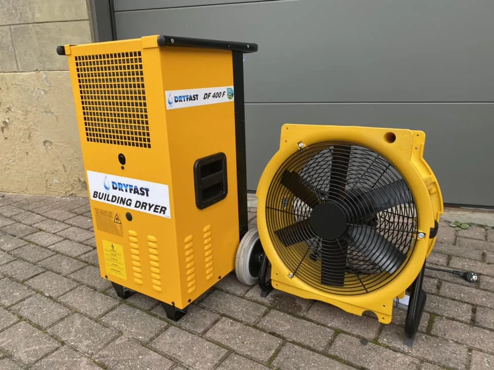 Dryfast DF400F and yellow fan combined for building drying